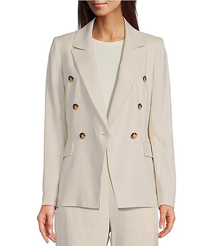 Alex Marie Romi Stretch Linen Blend Sand Stripe Long Sleeve Coordinating Button Front Blazer Jacket