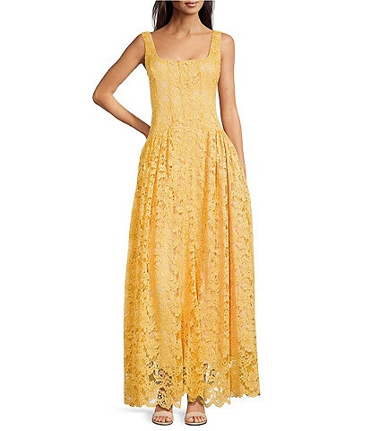 Alex Marie Rosalyn Lace Square Neck Sleeveless Fit and Flare Gown