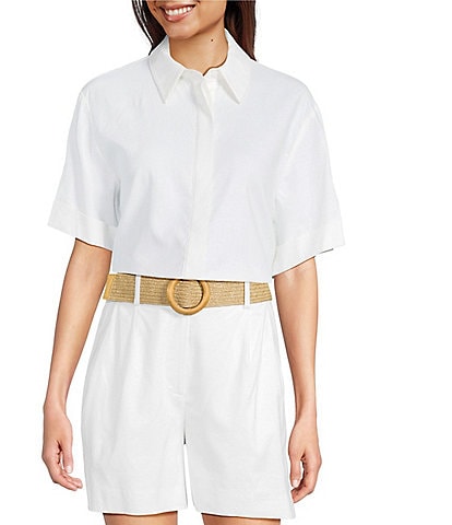 Alex Marie Sarah Linen Blend Short Sleeve Button Down Blouse