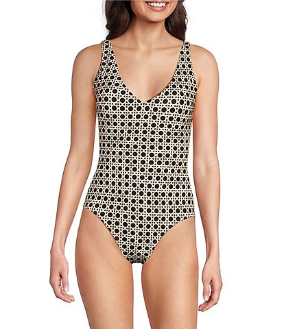 Alex Marie Signature Sculpt Geo Lattice V-Neck One Piece Swimsuit