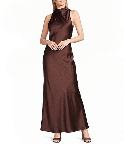 Alex Marie Sonja Satin High Neck Halter Gown