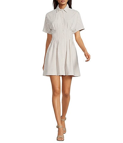 Alex Marie Sophia Stripe Point Collared Short Sleeve Dress