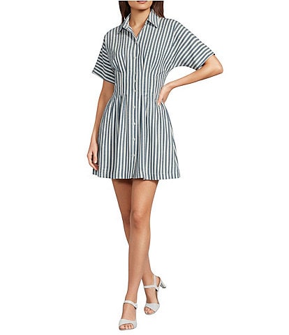 Alex Marie Sophia Stripe Button Down Collared Short Sleeve Dress
