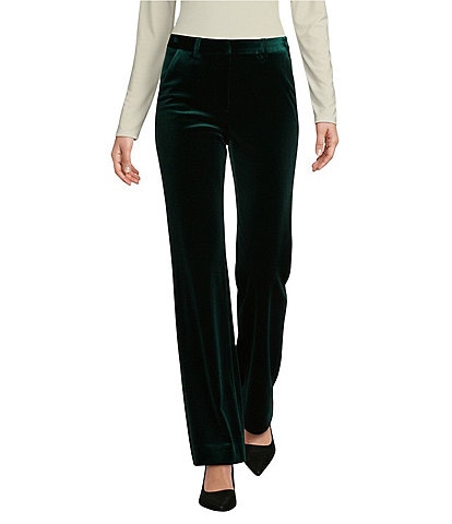 Alex Marie Stretch Velvet High Rise Flat Front Flare Long Length Coordinating Pant