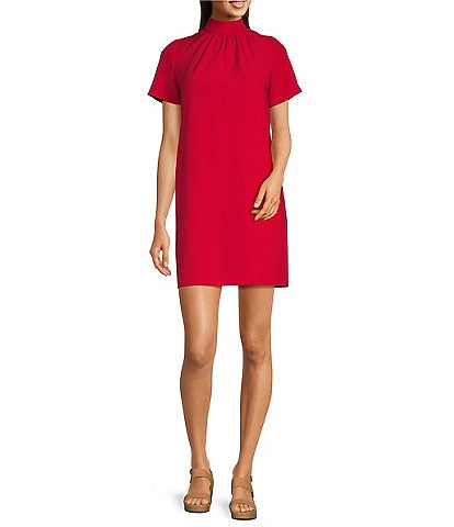 Alex Marie Sylvia Crepe Short Sleeve Mock Neck Dress