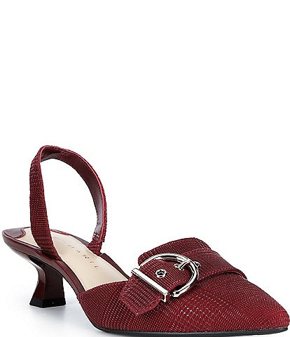 Alex Marie Zell Houndstooth Leather Buckle Ornament Slingback Pumps