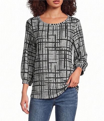 Ali Miles Brushed Knit Round Neck 3/4 Sleeve Tunic