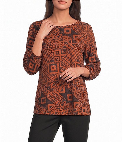 Ali Miles Brushed Knit Round Neck 3/4 Sleeve Tunic