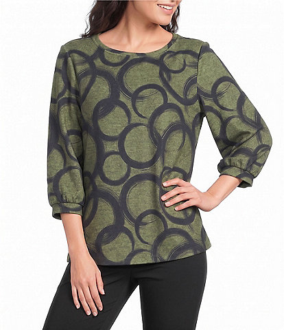 Ali Miles Brushed Knit Round Neck 3/4 Sleeve Tunic