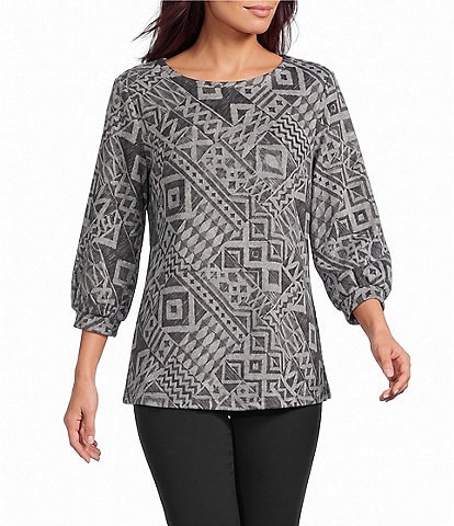 Ali Miles Brushed Knit Round Neck 3/4 Sleeve Tunic
