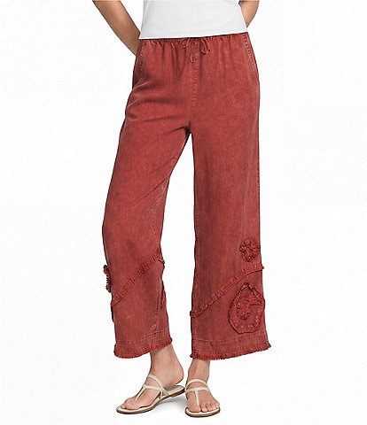 Ali Miles Coordinating Applique Drawstring Straight Pull-On Pants