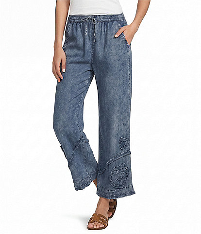 Ali Miles Coordinating Applique Drawstring Straight Pull-On Pants