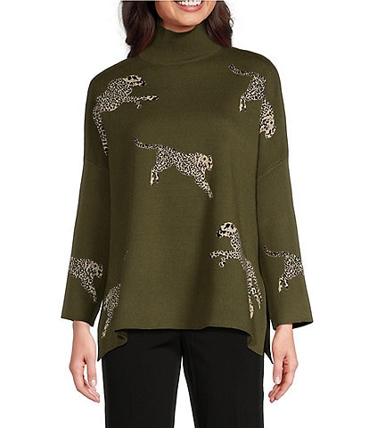 Ali Miles Jacquard Mock Neck 3/4 Sleeve Sweater