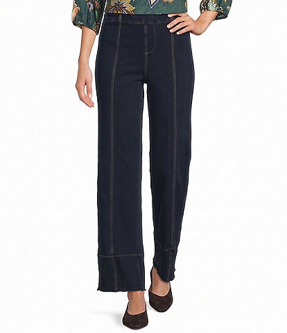 Ali Miles Knit Denim Flat Front Wide Leg Elastic Waistband Pull-On Pants