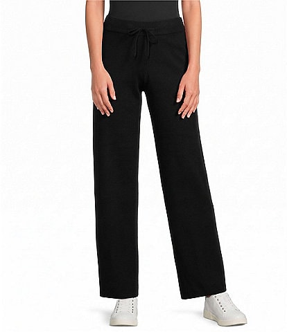 Ali Miles Knit Sweater Elastic Waistband Crop Length Straight Leg Front Drawstring Pants
