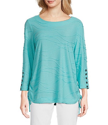 Ali Miles Knit Textured 3/4 Sleeve Side CinchTie Tunic