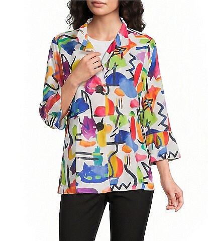 Ali Miles Petite Size Abstract Multi Wire Collar 3/4 Flounce Sleeve Button Front Jacket