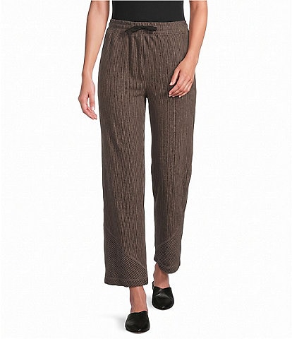 Ali Miles Petite Size Coordinating Knit Yarn Dye Stripe Straight Leg Pull-On Pants