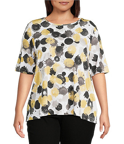 Ali Miles Plus Size Allover Spot Print Round Neck Elbow Sleeve Tunic