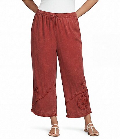 Ali Miles Plus Size Coordinating Applique Drawstring Straight Pull-On Pants