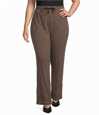 Ali Miles Plus Size Coordinating Knit Yarn Dye Stripe Straight Leg Pull-On Pants