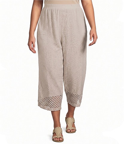 Ali Miles Plus Size Coordinating Textured Wide Leg Tulip Hem Cropped Pant