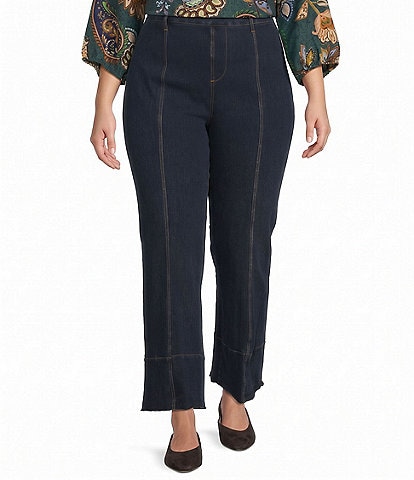 Ali Miles Plus Size Denim Wide Leg Elastic Waistband Pull-On Pants
