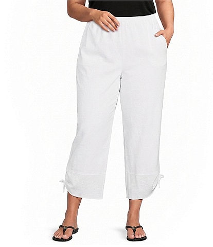 Ali Miles Plus Size Linen-Blend Straight Leg Cinch Tie Hem Pull-On Pants