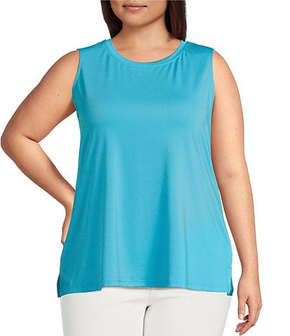 Ali Miles Plus Size Crepe Lux Crew Neck Sleeveless Tank