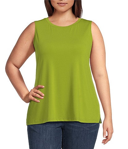 Ali Miles Plus Size Crepe Lux Crew Neck Sleeveless Tank