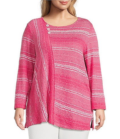 Ali Miles Plus Size Textured Knit Round Neck 3/4 Sleeve Top