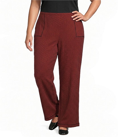 Ali Miles Plus Size Textured Knit Wide Leg Elastic Waistband Pull-On Pants