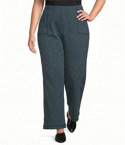 Ali Miles Plus Size Textured Knit Wide Leg Elastic Waistband Pull-On Pants
