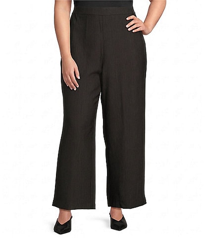 Ali Miles Plus Size Textured Knit Wide Leg Pull-On Pants