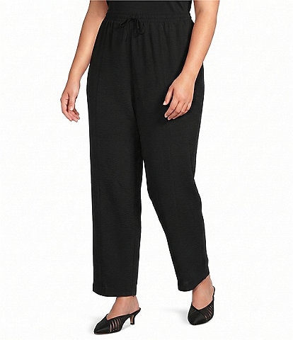Ali Miles Plus Size Textured Woven Elastic Waistband Pull-On Pants
