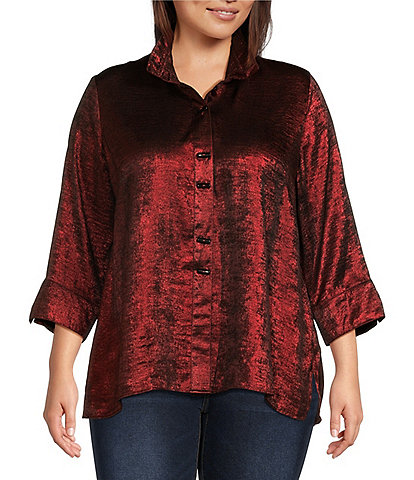 Ali Miles Plus Size Wire Collar 3/4 Sleeve Button-Front Tunic