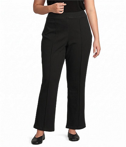 Ali Miles Plus Size Woven Flat Front Straight Leg Ankle Length Front Pintuck Pull-On Pants