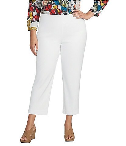 Ali Miles Plus Size Woven Pull-On Crop Straight Leg Pants