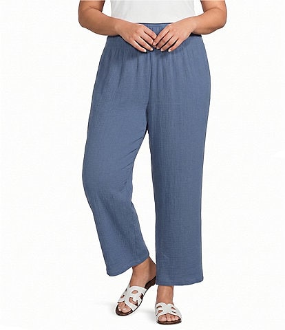 Ali Miles Plus Size Woven Wide-Leg Pull-On Cropped Pants