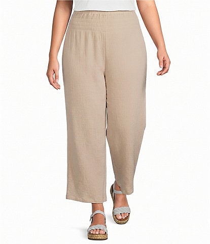 Ali Miles Plus Size Woven Wide-Leg Pull-On Cropped Pants