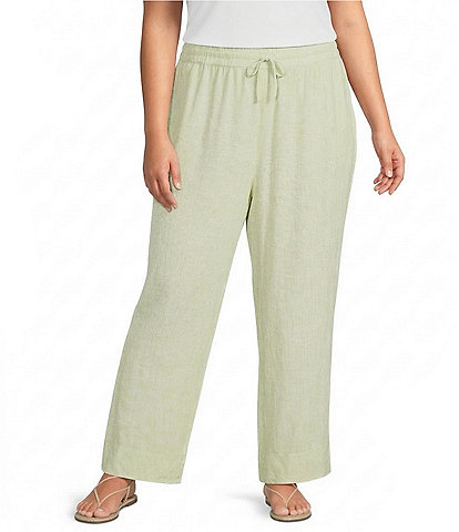 Ali Miles Plus Size Yarn-Dyed Striped Drawcord Cropped Pants