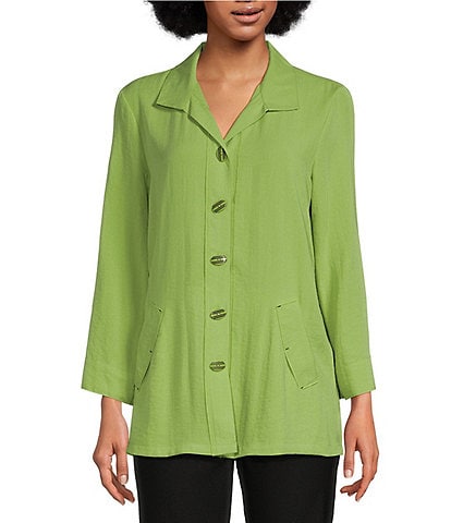 Ali Miles Point Collar 3/4 Sleeve Button Front Tunic