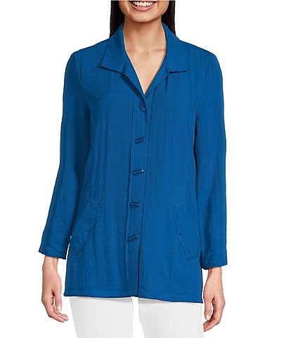 Ali Miles Point Collar 3/4 Sleeve Button Front Tunic