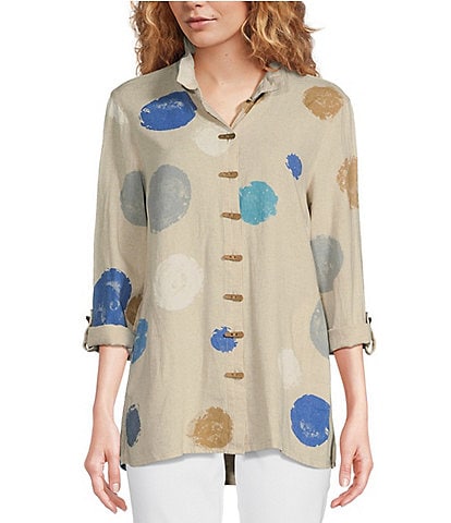 Ali Miles Printed Woven Collar Neck 3/4 Sleeve Button Front Tunic