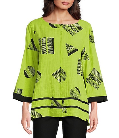 Ali Miles Round Neck 3/4 Sleeve Print Popover Tunic