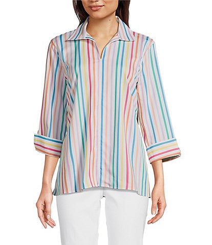 Ali Miles Stripe 3/4 Cuff Sleeve Popover Tunic