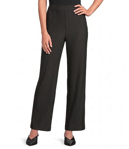 Ali Miles Texture Knit Flat Front Wide Leg Ankle Length Pull On Pants