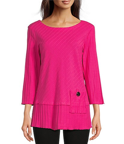 Ali Miles Texture Knit Scoop Neck 3/4 Sleeve Patch Pocket Tunic