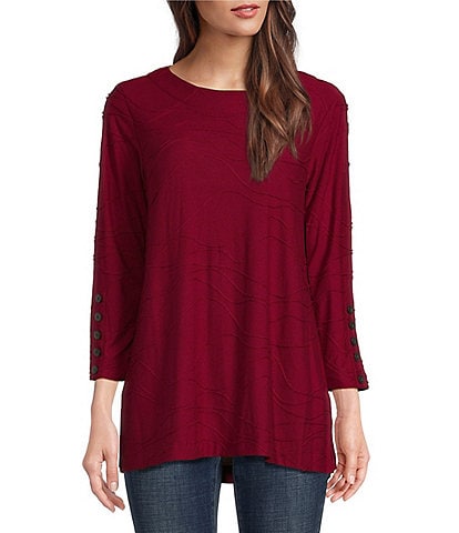 Ali Miles Textured Crew Neck 3/4 Sleeve Tunic Top