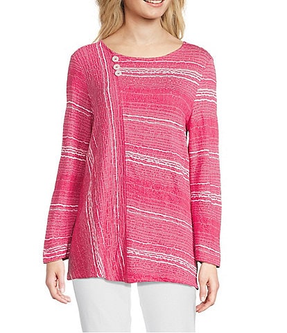Ali Miles Textured Knit Round Neck Long Sleeve Top